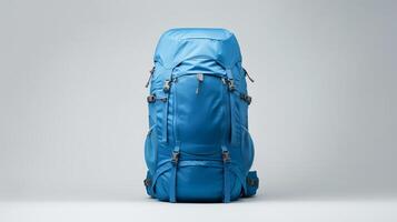 AI generated Blue Hiking Backpack Bag isolated on white background with copy space for advertisement. AI Generated photo