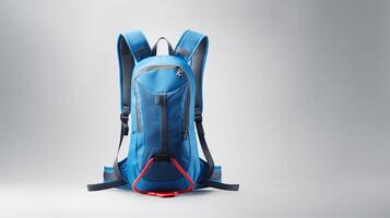 AI generated Blue Hydration Backpack Bag isolated on white background with copy space for advertisement. AI Generated photo