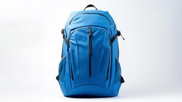 ai generado azul viaje mochila bolso aislado en blanco antecedentes con Copiar espacio para anuncio publicitario. ai generado foto