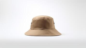 AI generated Photo of Khaki Bucket Hat isolated on white background. AI Generated