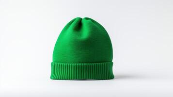 AI generated Photo of Green Beanie cap isolated on white background. AI Generated