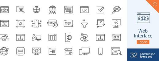 Set of 32 Web interface icons in line style. Interface, www, webpage. Vector illustration.