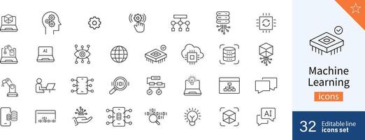 Machine icons Pixel perfect. System, brain, network, .... vector