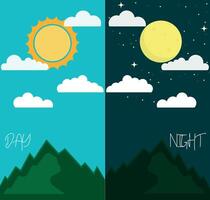 Set of Day and Night Vector Background with Mountain View