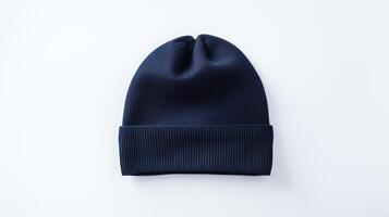 AI generated Photo of Navy Blue Beanie cap isolated on white background. AI Generated