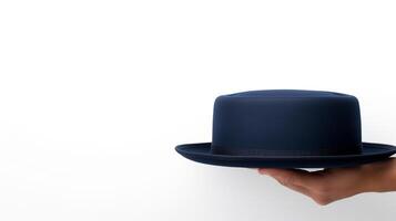 AI generated Photo of Navy Blue Boater Hat isolated on white background. AI Generated