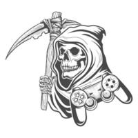 spooky grim reaper skull with video gamepad lover vector design