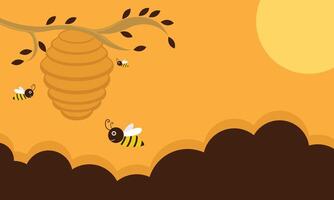 illustration vector graphic of bee nests and colonies on tree branches, perfect for international day, world bee day, celebrate, greeting card, etc.