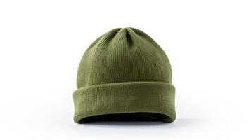 AI generated Photo of Olive Beanie Hat isolated on white background. AI Generated