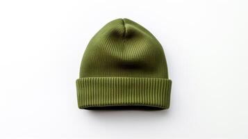 AI generated Photo of Olive Beanie Hat isolated on white background. AI Generated