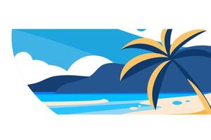 vector illustration of a sea coast view accompanied by a beach in summer with a tropical theme. Suitable for greeting card, poster and banner.