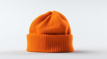 AI generated Photo of Orange Beanie cap isolated on white background. AI Generated