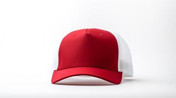 AI generated Photo of Red Trucker Cap isolated on white background. AI Generated