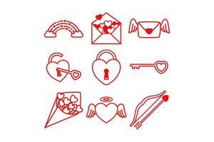 set of valentine illustration, label, frame, element design for valentine's day with heart, rainbow, envelope, letter, key, padlock, wing, bucket, bow and arrow vector