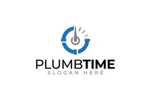 plumbing timer with plumb and clock shape modern logo design for plumbing and home service company vector