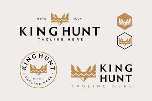 set of hunting logo design template with crown shaped traps and arrows symbol vector for outdoor adventure hunt sports club brand identity