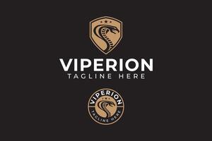 cobra viper snake with shield logo design template for security and sport business vector