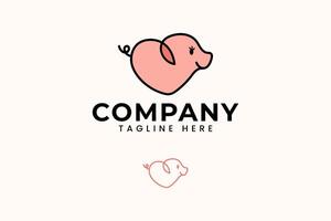 pig and love shape logo design for animal food farm restaurant company business vector