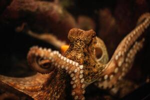 Octopus in the aquarium Selective focus Octopus looking straight into the eyes of the observer. photo