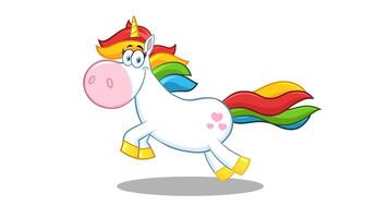 Cute Magic Unicorn Cartoon Mascot Character Running. 4K Animation Video Motion Graphics Without Background