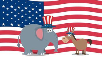 Political Elephant  And Donkey Democrat Over USA Flag. 4K Animation Video Motion Graphics Without Background