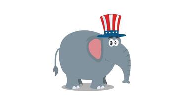 Republican Elephant Cartoon Character With Uncle Sam Hat. 4K Animation Video Motion Graphics Without Background