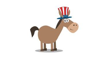 Donkey Cartoon Character With Uncle Sam Hat. 4K Animation Video Motion Graphics Without Background