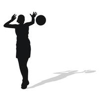 imagen de negro hembra silueta de baloncesto jugador en un pelota juego. vector