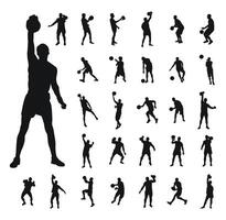 Profile silhouettes of basketball players, weight lifters, isolated vector