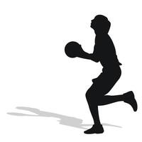 Image of black female silhouette of basketball player in a ball game. vector