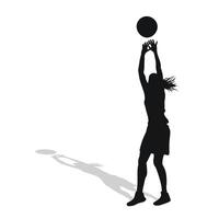 imagen de negro hembra silueta de baloncesto jugador en un pelota juego. vector