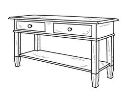 Sketch of wall desk with drawers, isolated vector