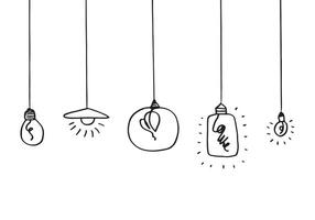 Hand drawn light bulb icons with concept of idea. Doodle style. Vector illustration.