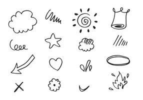 Set of cute hand drawn line scribble expression signs.emoticon effects design elements, cartoon character emotion symbols.vector illustration. vector