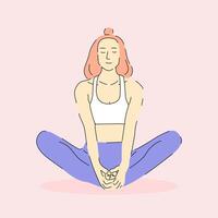 Aesthetic yoga poses vector with health and body illustration