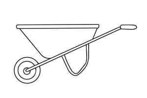 Wheelbarrow for the garden icon. Vector Illustration of Black Line Garden Wheelbarrow Doodle. Hand wheelbarrow for gardening and construction tools isolated on white background. Vector