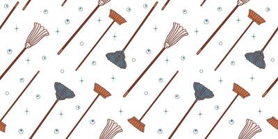 Seamless pattern of mops. Cleanliness and cleaning concept. Vector illustration