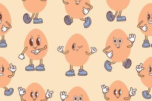 Seamless pattern of eggs in kawaii style. The concept of proper nutrition and a healthy lifestyle. Vector illustration. Vector