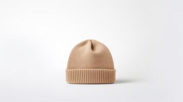 AI generated Photo of Beige Beanie Hat isolated on white background. AI Generated