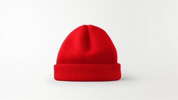 AI generated Photo of Red Beanie cap isolated on white background. AI Generated