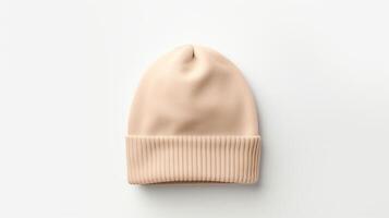 AI generated Photo of Beige Beanie Hat isolated on white background. AI Generated