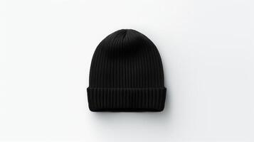 AI generated Photo of Black Beanie cap isolated on white background. AI Generated