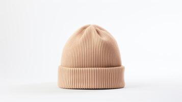 AI generated Photo of Beige Beanie Hat isolated on white background. AI Generated