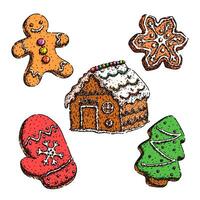 gingerbread set sketch hand drawn vector