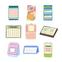 office calendar set cartoon vector illustration