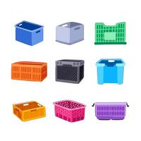 plastic crate set cartoon vector illustration