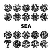 sea cuisine fish cook icons set vector