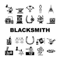 blacksmith forge anvil work icons set vector