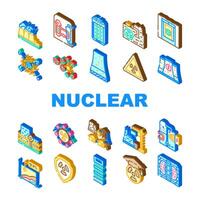 nuclear energía ingeniero átomo íconos conjunto vector