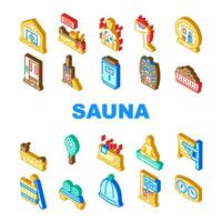 sauna steam spa health icons set vector